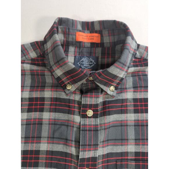 St Johns Bay Mens Plaid Button Down Shirt Gray Red Long Sleeve Size S - Picture 4 of 10